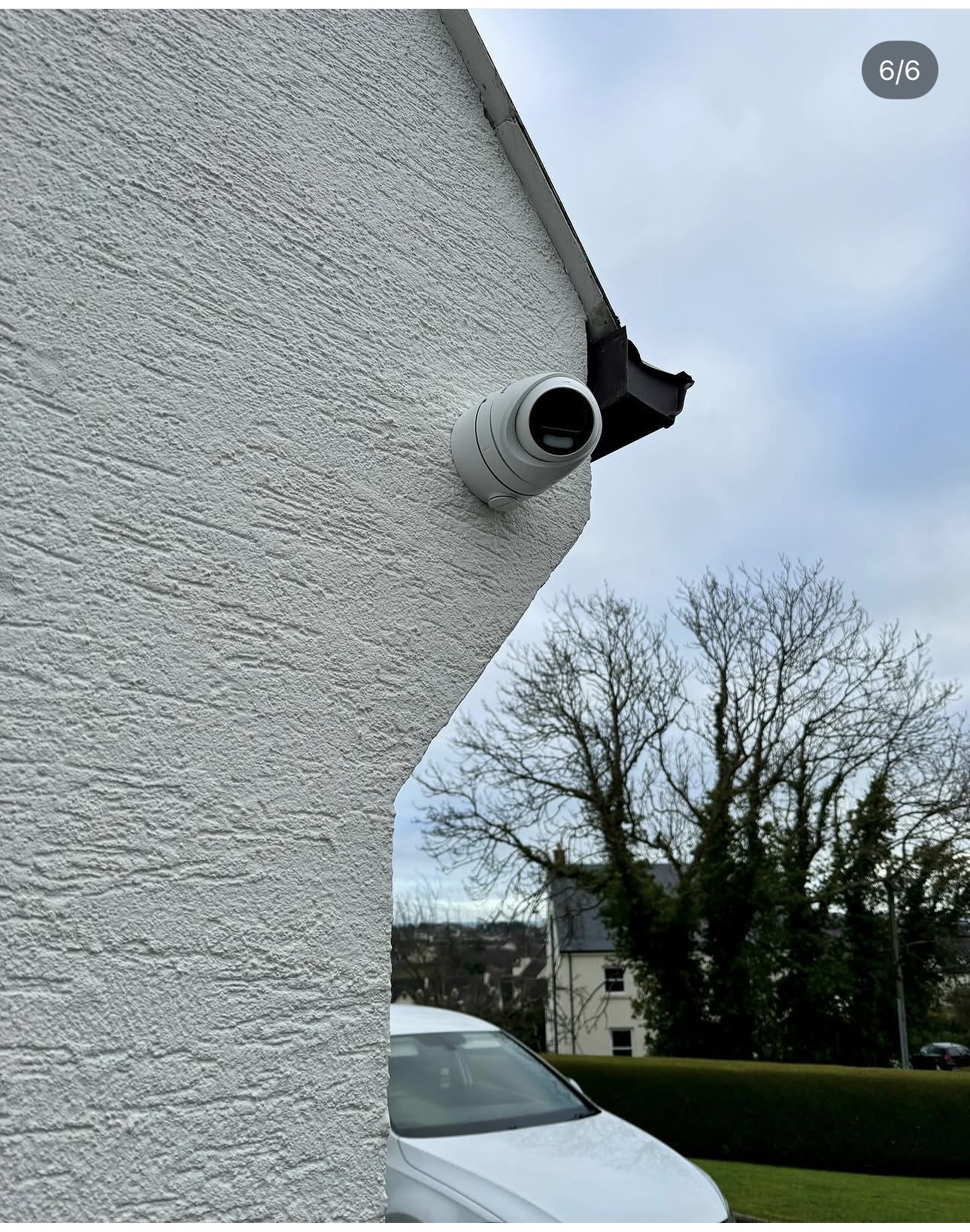 External CCTV camera mounted on the gable of a Newcastle home covering the driveway